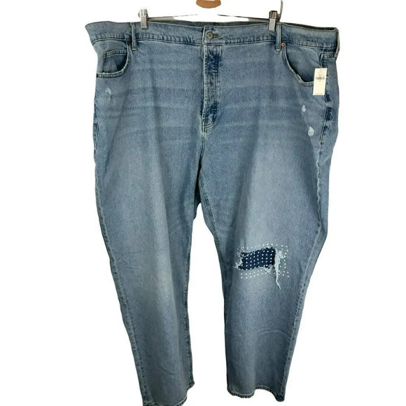 Old Navy High Waisted Button Fly Slouchy Straight Rip Repair Jeans, Plus Size 28 - Picture 5 of 12